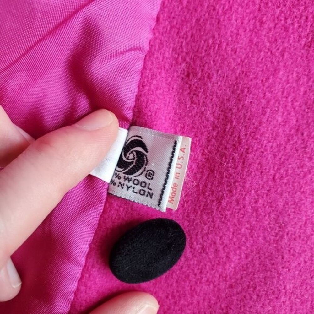 Vintage 70s/80s Rothschild Pink Wool Black Velvet Coat - Picture 11 of 12